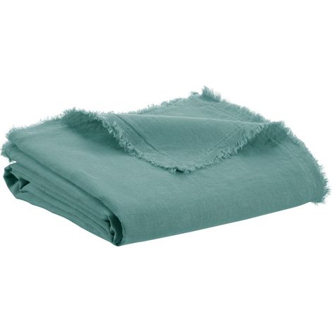 Plaid Décoratif Nomade en Lin et Coton Stonewashed Bleu Prussia 130 x 180 cm - PANGIVO (1/3)