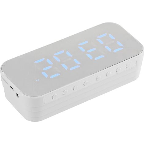 Réveil avec enceinte Bluetooth multifonctionnelle portable, mini enceinte sans fil, idéale pour l'extérieur et la maison (blanche). (1/5)
