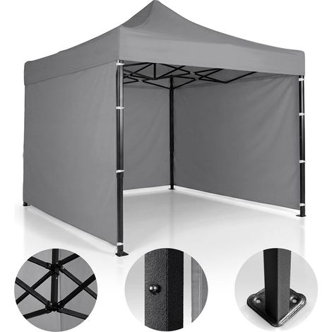 Garden Pavilion Tent, 3x3m, Gray, Waterproof, 3 Walls