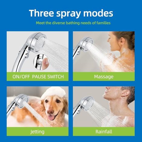 Cabezal de ducha de mano con interruptor de encendido/apagado y pausa, 3 modos de rociado, Diseño desmontable para el baño (1/5)