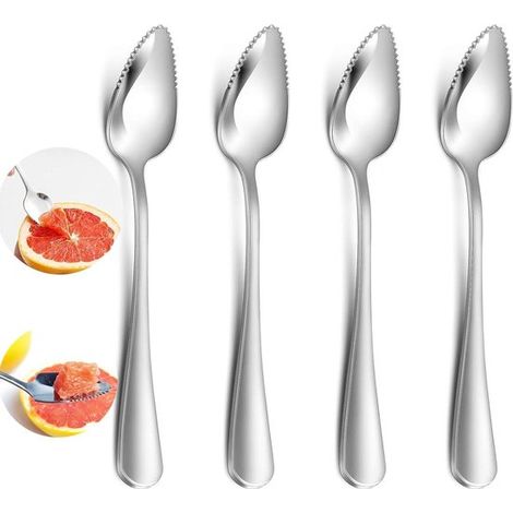 Juego de 4 cucharas para pomelo, de acero inoxidable, aptas para lavavajillas, ideales para pomelo, toronja y postres. Miden 16,7 cm de largo. (1/3)