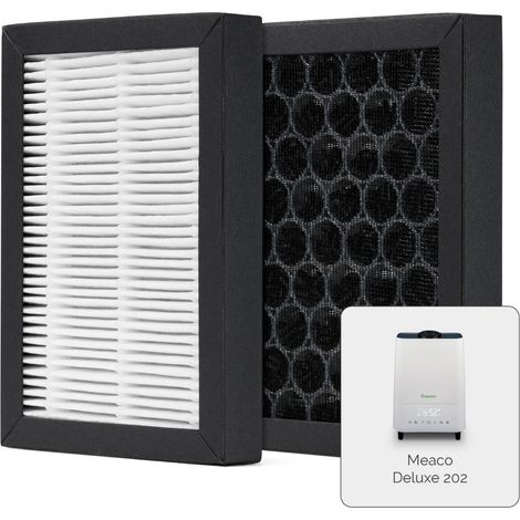Filtres HEPA et charbon actif Meaco Deluxe 202 - Pack of 3, haute efficacité E11, élimine la poussière, le pollen et les odeurs, compatibleavec humidificateur et purificateur.