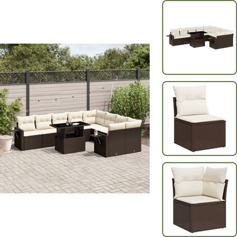 10-tlg. Garten-Sofagarnitur mit Kissen Braun Poly Rattan - Gartenmöbel Set - Esszimmergarnitur - Outdoor Möbel - Lounge Garnitur - Rattan Gartenmöbel (1/5)
