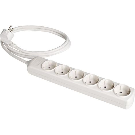 Prolongateur 6 prises bipolaires 16A 250V blanc avec obturateur SOLERA 8016