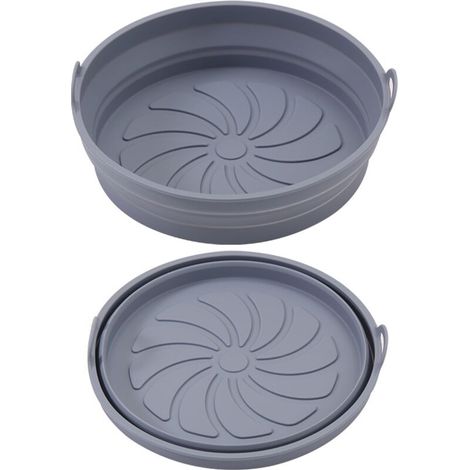 Moule Silicone Air Fryer, 2 Pièces Moule Accessoire pour Airfryer Réutilisable Panier Friteuse à Air Chaud Plat Pot Ronde Pliable (1/4)
