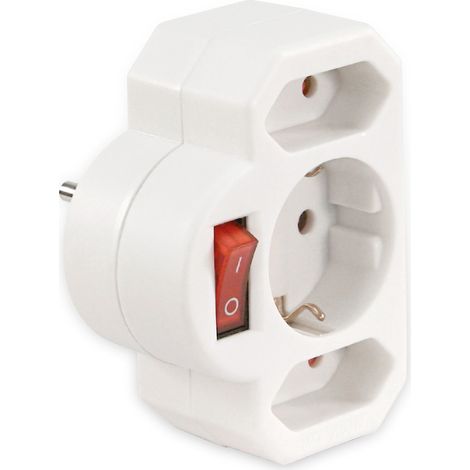 Adaptateur de prise MCPOWER, 2x Euro, 1x contact de protection, avec interrupteur