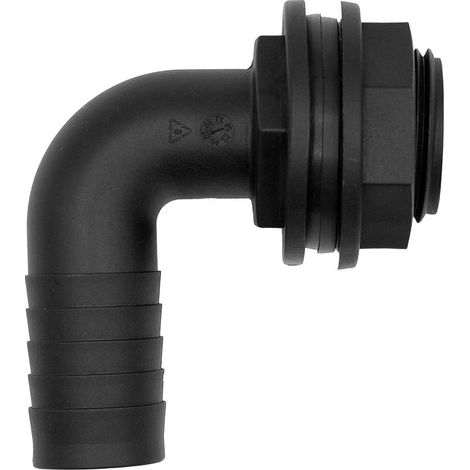 Raccord réservoir 16676, filetage extérieur 1" x 25 mm, raccord de tuyau angulaire 90°, PP, noir, joint inclus (1/4)