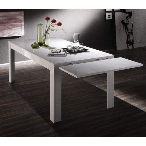 Azura Home Design – Table à manger extensible 137-185 cm – Finition blanc laqué – Mélaminé haute densité – Fabrication italienne