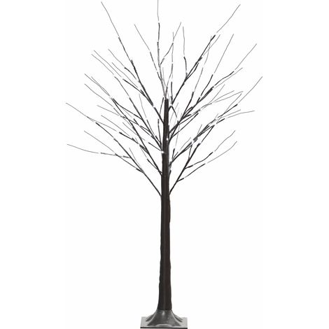 HOMCOM árbol de abedul artificial 150 cm, con 96 luces led blanco frío, nieve falsa, base metálica, decoración navideña, marrón (1/5)