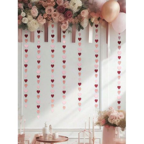 Guirlande de cœur rose 8M, guirlande de fleurs artificielles étincelantes pour décoration de fête de fiançailles, anniversaire ou mariage, réutilisable et facile à fixer, festive (1/5)