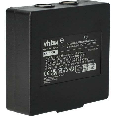 vhbw 1x Batterie remplacement pour Hetronic RHE3614KG, RHE3620KG pour opérateur télécommande industrielle (2000mAh, 3,6V, NiMH)