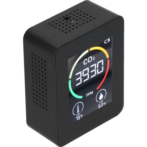 Moniteur de qualité de l'air 3 en 1, détecteur de dioxyde de carbone portable intelligent avec écran couleur, pour une utilisation domestique (noir) (1/5)