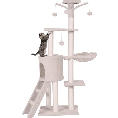 GOPLUS Arbre a Chat 140 CM, Centre d'Activités Multiniveaux pour Chats avec Perchoir, Panier, Maison, Plateformes et Échelle, Arbre à Chat avec Griffoirs en Sisal et Boules Suspendues (1/5)