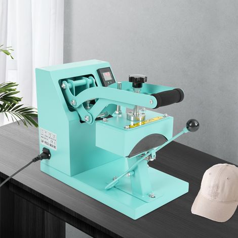 Presse à chaud pour casquettes 3,8 x 5,6 pouces, élément incurvé, conception à clapet, écran LCD numérique, minuterie et régulation de la température, bleu (1/5)