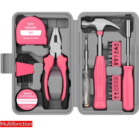 Coffret Outils Bricolage Rose, 23 Pièces, Idéal pour la Maison et les Débutants (1/5)