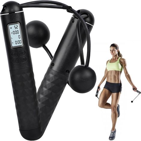 Corde à sauter avec compteur, corde à sauter sans fil, corde à sauter lestée et chronométrée intelligente, corde à sauter à comptage numérique réglable pour perdre du poids et brûler des calories (1/5)