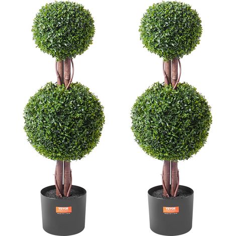 Arbre Topiaire Artificiel en Buis 90 cm, Lot de 2, Plantes Factice avec Feuilles Supplémentaires pour Décoration Intérieure et (1/5)