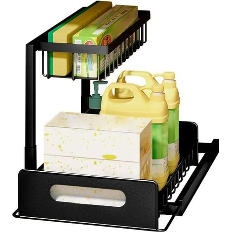 1 pièce Organisateur armoire 2 niveaux, rangement coulissant métal, étagère gain de place pour cuisine salle de bain