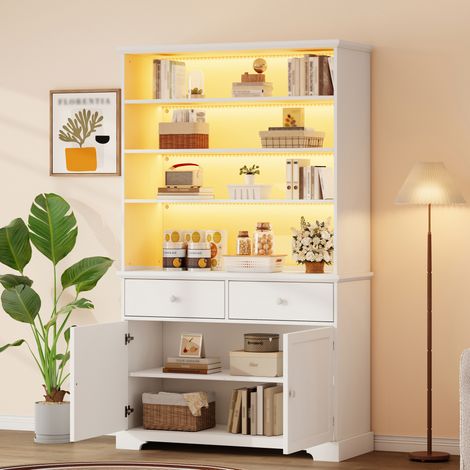 Meuble rangement vitrine LED 100x38x170 cm blanc OKMYHOME (1/5)