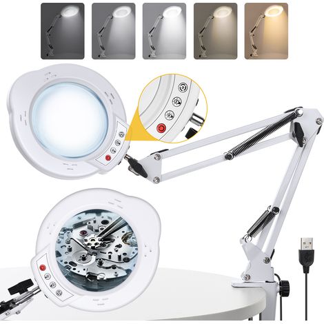 Lampe loupe à LED 10X, Lampe De Travail De Lecture avec Support Pliable, bras pivotant, pour Bureau, Bijoux, Journaux, Lecture, Montre Réparation Artisanat, Blanc