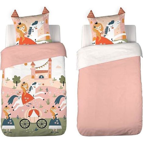 Parure de lit Enfant Princesse – Housse de Couette 140x200 cm + 1 Taie d’Oreiller 63x63 cm Finition matelassée – Microfibre