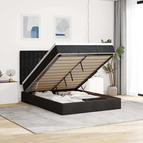 Ottoman-Bett mit Matratzen Schwarz 140x200 cm Samt