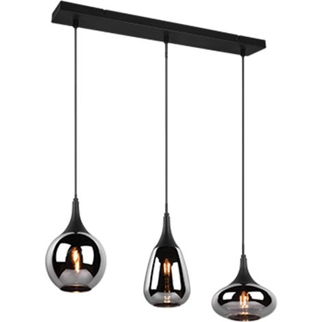 Suspension 3xE14, max. 40W, verre chromé, métal noir, réglable en hauteur, IP20 - Trio - Lumina