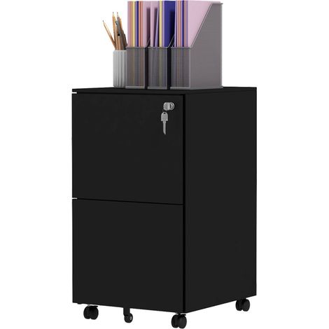 Caisson de bureau mobile 2 tiroirs verrouillable 37x43,5x67,5 cm noir (1/3)
