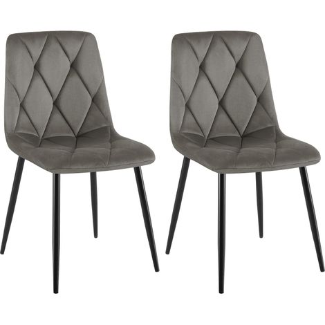 Set di 2 sedie da pranzo dal design moderno con cuciture a rombi rivestimento in velluto antracite e struttura in metallo nero 100007314