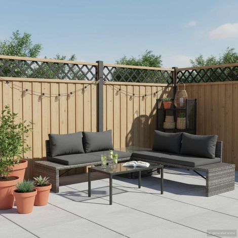vidaXL Set de salón para jardín 3 pzs y cojines ratán sintético gris (1/5)