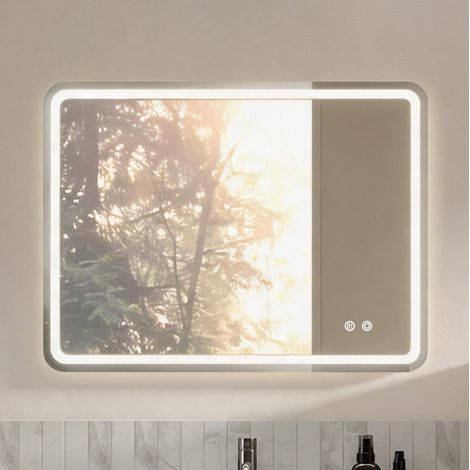 Miroir LED de salle de bain 60x80 cm en verre argenté, anti-buée, pour salle de bain – MEUBLIV (1/5)