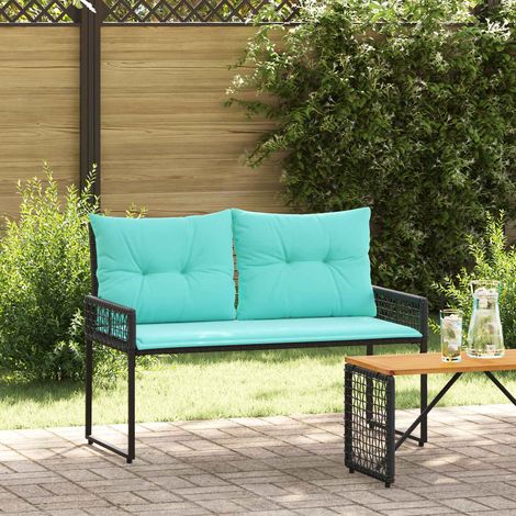 Bank Outdoor mit Kissen Schwarz und Türkis 118 x 55 x 82 cm