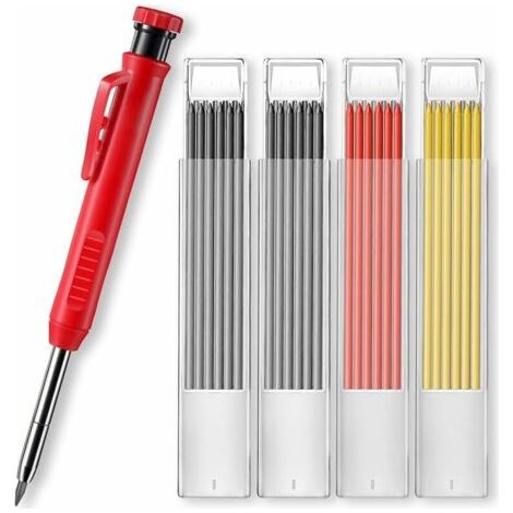 Marqu à trous profonds,Crayons de charpentier, crayon de chantier, marqu de perçage, taille-crayon intégré avec 24 mines et un taille-crayon pour le dessin, le marquage et le travail du bois. (1/5)