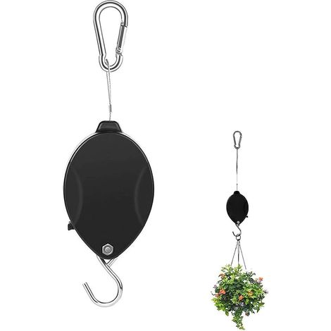 Poulie pour plantes suspendue, poulie rétractable, suspension réglable pour panier de fleurs, crochet pour paniers de jardin, pots et mangeoires à oiseaux (1/5)