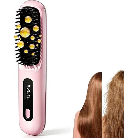 Brosse lissante - Avec écran LCD - Chauffage rapide en céramique - Lisseur sans fil rechargeable par USB - Mini format portable (1/5)