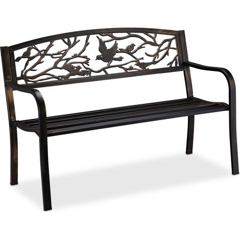 Relaxdays Gartenbank, Vögel Muster, 2-Sitzer, Vintage, Garten & Balkon, Stahl, Sitzbank, 87x127x57 cm, schwarz/bronze (1/5)