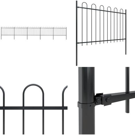 Recinzione Giardino con Punta Tonda in Acciaio 8,5x1,2 m Nera - Recinzione in acciaio - Recinzione decorativa