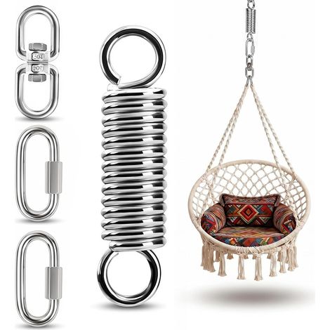 Ressort Acier INOX 304 pour Fauteuil Suspendu, Crochet Rotatif 360° avec 2 Mousquetons, Charge 250kg. Idéal pour Hamac, Sac de Frappe, Berceau, Yoga, Balançoire, Voile d'Ombre (1/5)