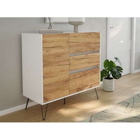 Sideboard Yako XL 100cm 3 SoftClose 1 Tür Weiß/Eiche Front (1/5)