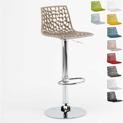 Grand Soleil – Tabouret de bar réglable en hauteur – Siège PVC 30x37 cm – Base chrome poli – Pour cafés et cuisines – Confort extra-solide