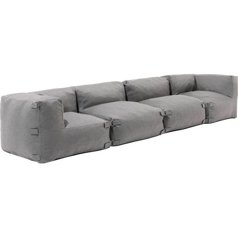 Oviala – Canapé de jardin modulable 4 places gris – Tissu Olefin résistant aux UV – Mousse polyéther confort 25kg/m3 – Dimensions 340x85x65cm (1/5)