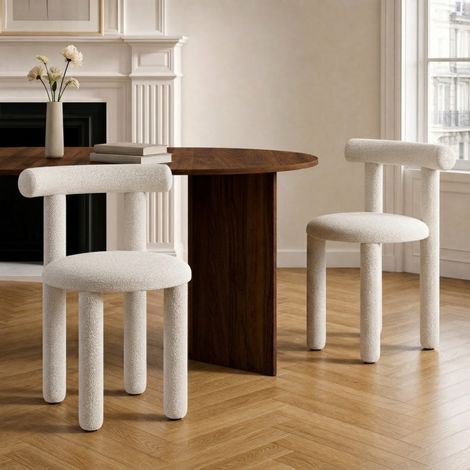 Lote de 2 sillas RIME en tejido bouclette crema (1/5)
