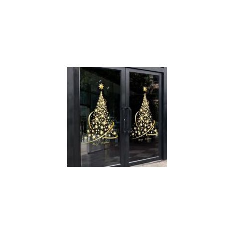 Set di 2 adesivi statici a forma di albero di Natale, grande albero di Natale dorato, per pareti, finestre, porte, vetrine - Crezuo