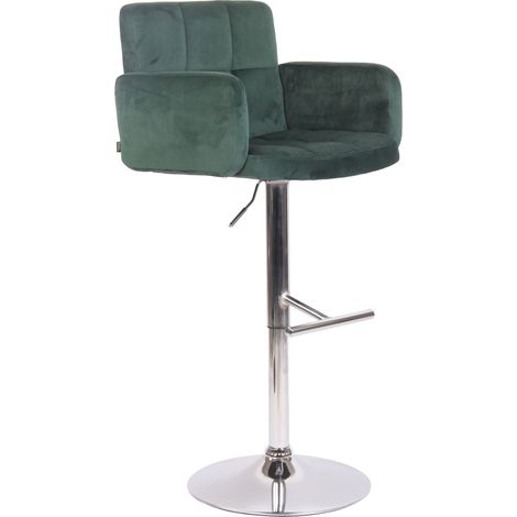 Tabouret de bar pivotant en velours vert et métal chromé avec accoudoirs repose-pieds et dossier TDB10643 (1/5)