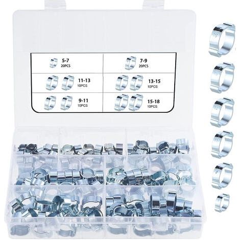 80 Stück 5–18 mm Doppel-Ohr-O-Clips Schlauchschellen, verzinkte Rohrschellen, Schlauchbefestigungsclips (1/4)