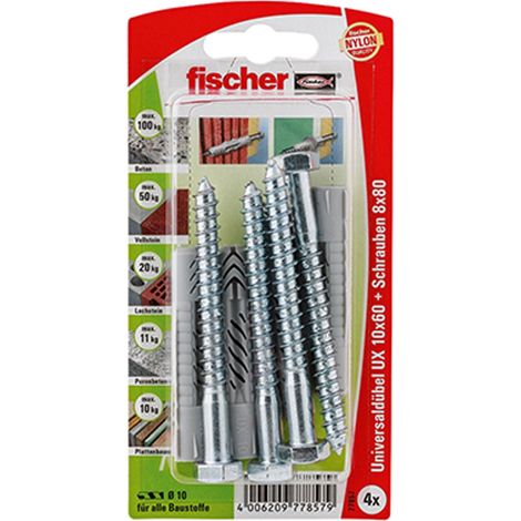 Fischer 4x tasselli universali UX 10 x 60 mm S con vite - 77857 (1/3)