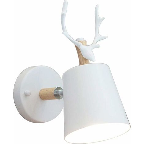 Kreative, moderne Wandleuchte, schlichte Wandlampe, E27-Fassung aus Eisen, nordischer Hirschkopf, Art-déco-Stil für Schlafzimmer, Wohnzimmer, Kinderzimmer, Restaurant, Flur, Treppenhaus (Weiß)