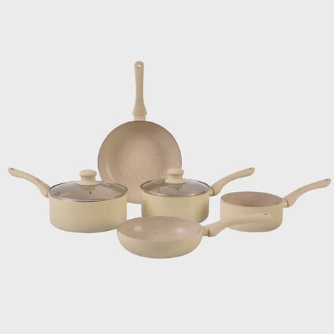 Herzberg 7-Piece Press Aluminum Non-Stick Stone Coated Cookware Set (Black)