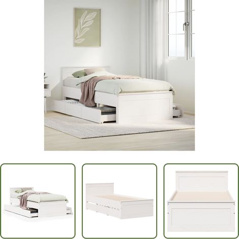 vidaXL Cama con cabecero sin colchón madera maciza blanca 90x200 cm (1/5)