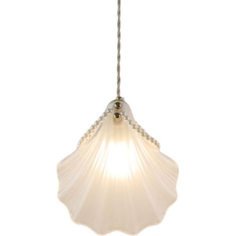 Suspension lumineuse créative à abat-jour en verre blanc, forme coquillage, lampe pendante décorative simple pour grenier, dressing et chambre de princesse, plafonnier design à tête unique (1/5)